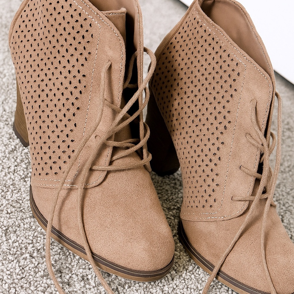 MIA Perforated Tan Ankle Booties